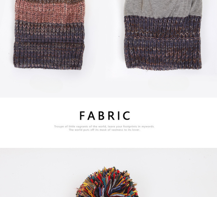 Autumn and winter new Europe and the United States hairball fishbone mixed color thick knitted hat for women wool hat mixed color knitted hat_voghion.com