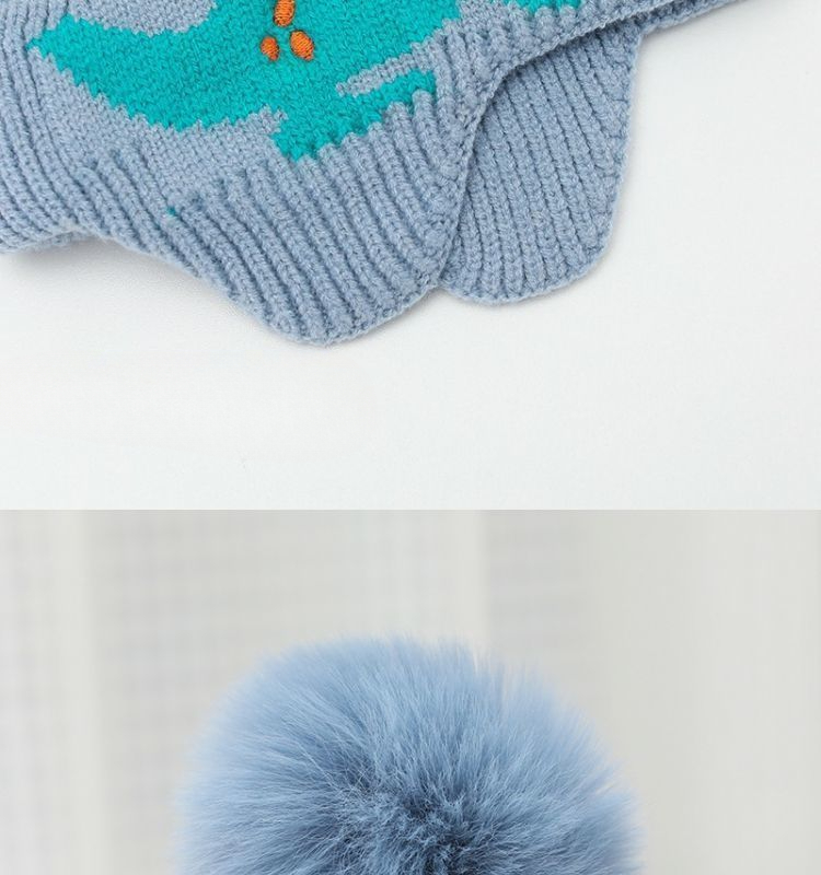 Little dinosaur cartoon windproof winter ear hat for boys and girls, autumn and winter new children's knitted thermal hat_voghion.com