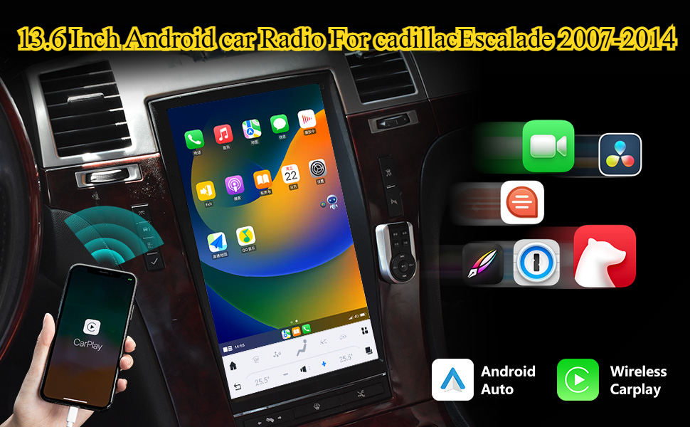 Android 11 Car Stereo Radio forCadillac Escalade 2008-2012 Auto 13.6 Inch Multimedia Video Player