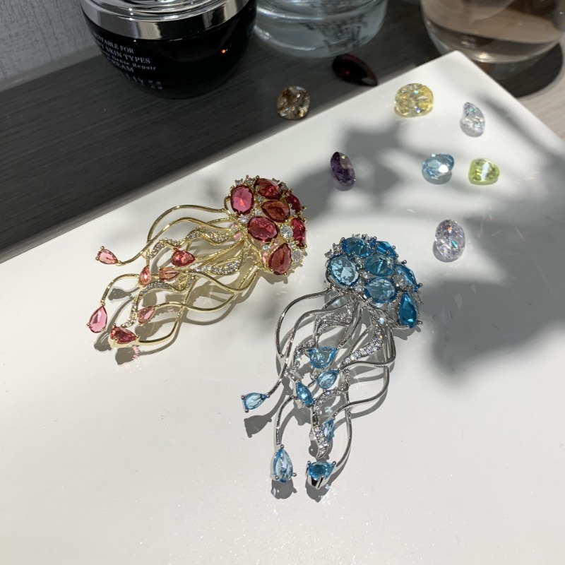 Broșă meduză albastru oceanic de vis, corsaj de cristal de mare valoare_voghion.com
