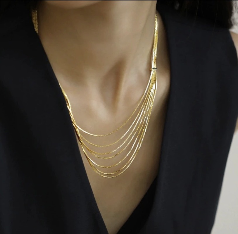 medieval gold multi-layer fringed necklace, light luxury niche women's decorative collarbone chain, retro multi-layer necklace_voghion.com