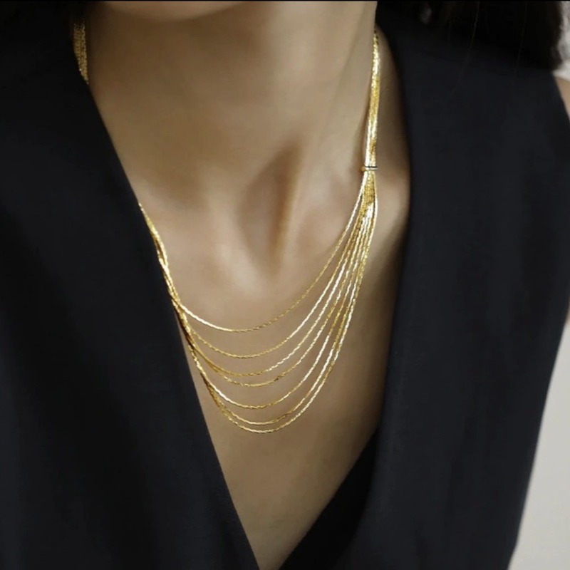 medieval gold multi-layer fringed necklace, light luxury niche women's decorative collarbone chain, retro multi-layer necklace_voghion.com
