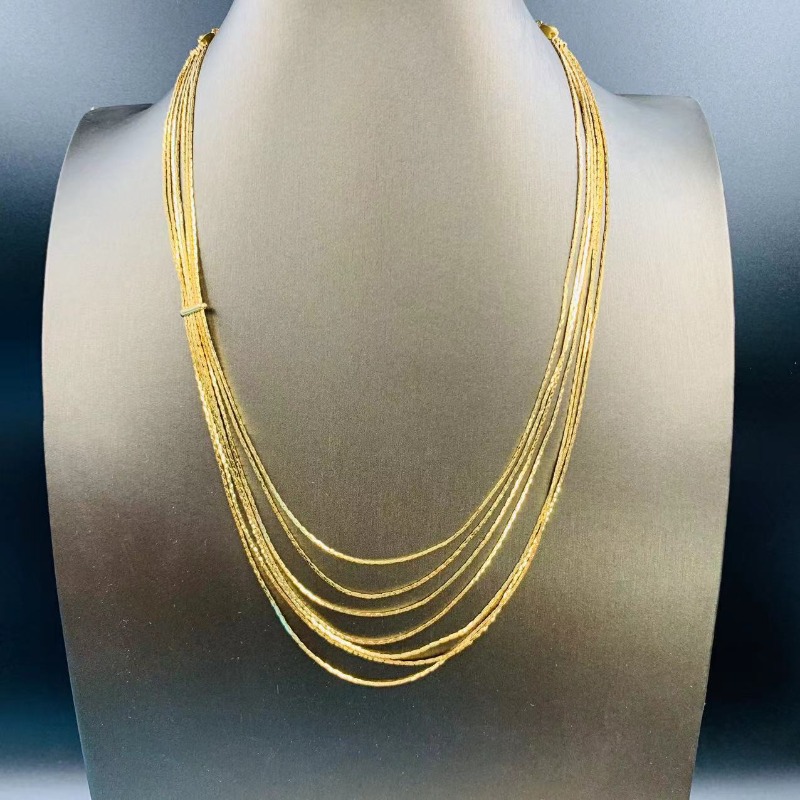 medieval gold multi-layer fringed necklace, light luxury niche women's decorative collarbone chain, retro multi-layer necklace_voghion.com