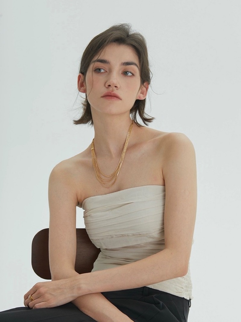 medieval gold multi-layer fringed necklace, light luxury niche women's decorative collarbone chain, retro multi-layer necklace_voghion.com