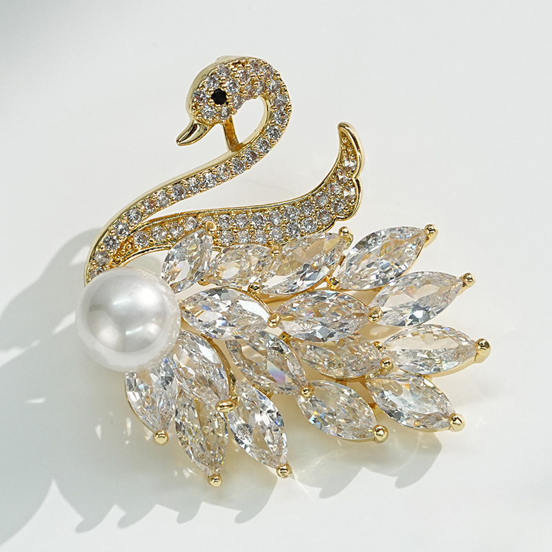 Spilla elegante a forma di cigno con zirconi di alta qualità, accessori per spille da cappotto_voghion.com