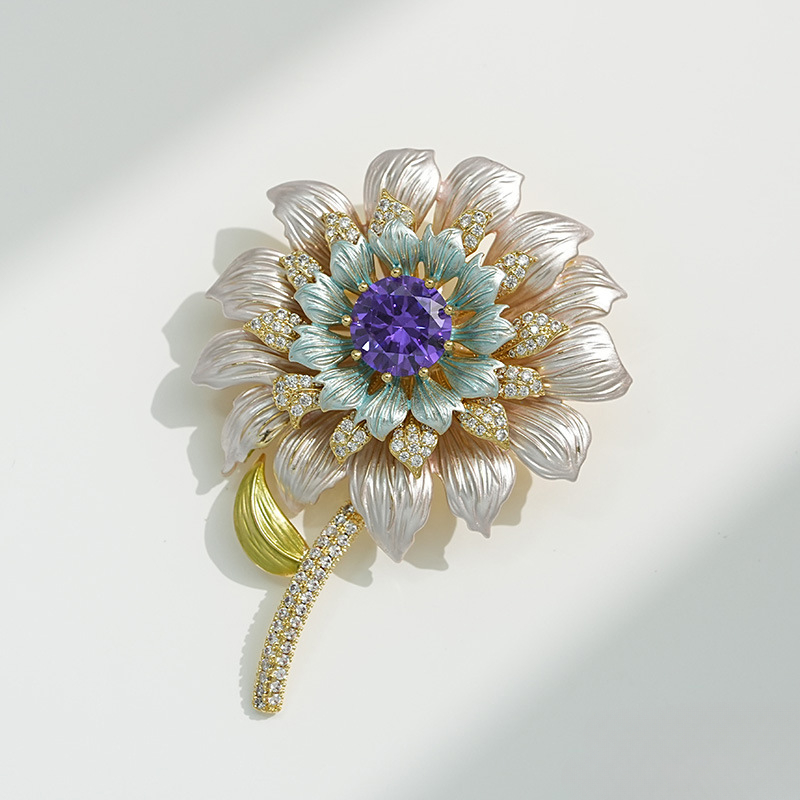 Luksusowa, wysokiej jakości, wielowarstwowa, trójwymiarowa broszka w kształcie słonecznika, ciężki przemysłowy butonierka do płaszcza_voghion.com