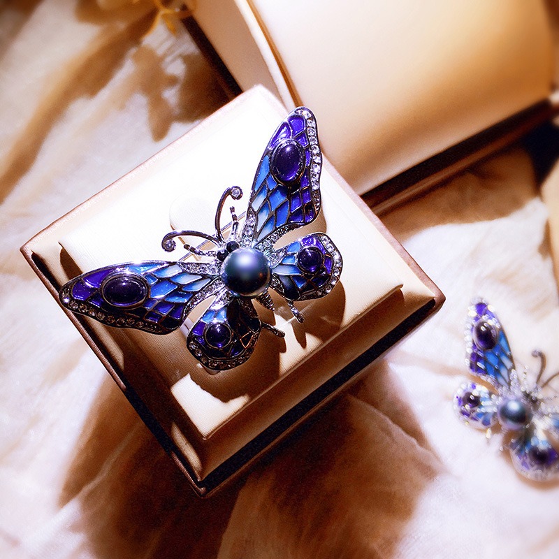 Europese en Amerikaanse emaille vlinder broche, zoetwater parel opaal speld, trui ketting dubbel gebruik_voghion.com