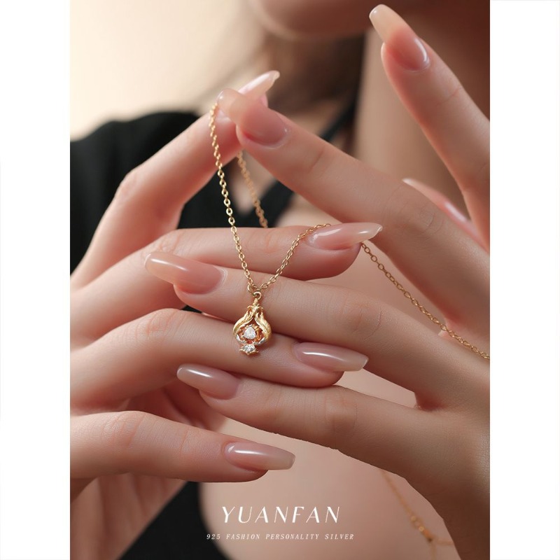 Collana in argento sterling retrò leggera di lusso con zirconi, stile ins, pendente con separazione avanzata dei colori, catena per il collo_voghion.com