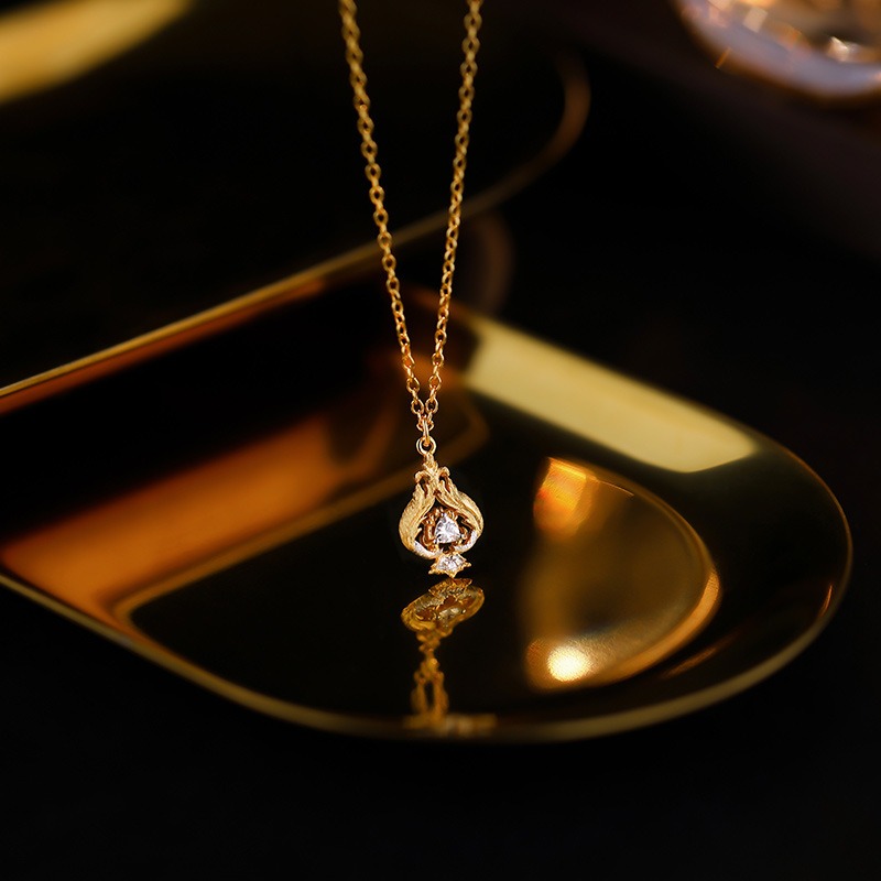 Collana in argento sterling retrò leggera di lusso con zirconi, stile ins, pendente con separazione avanzata dei colori, catena per il collo_voghion.com