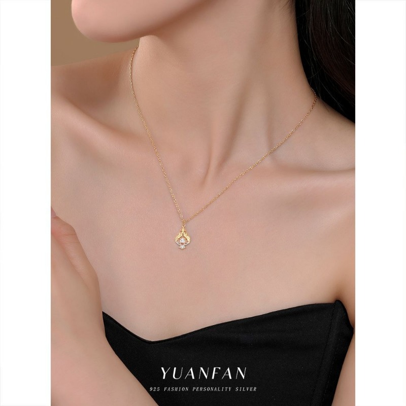 Collana in argento sterling retrò leggera di lusso con zirconi, stile ins, pendente con separazione avanzata dei colori, catena per il collo_voghion.com