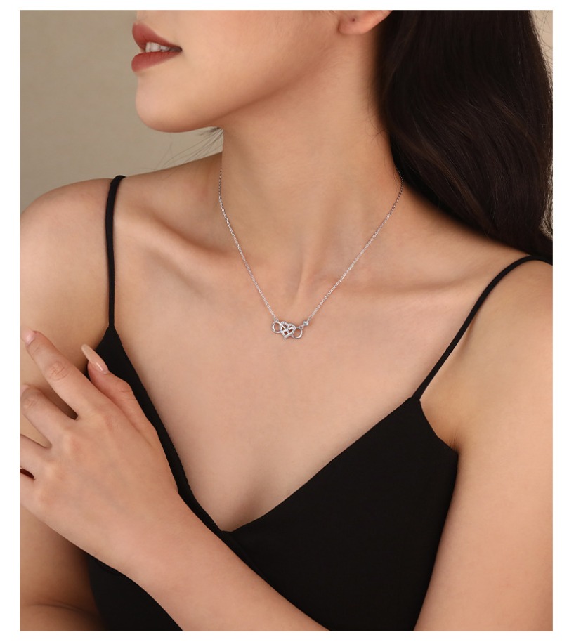 Sterling silver light luxury zircon love necklace niche Mobius collarbone chain_voghion.com