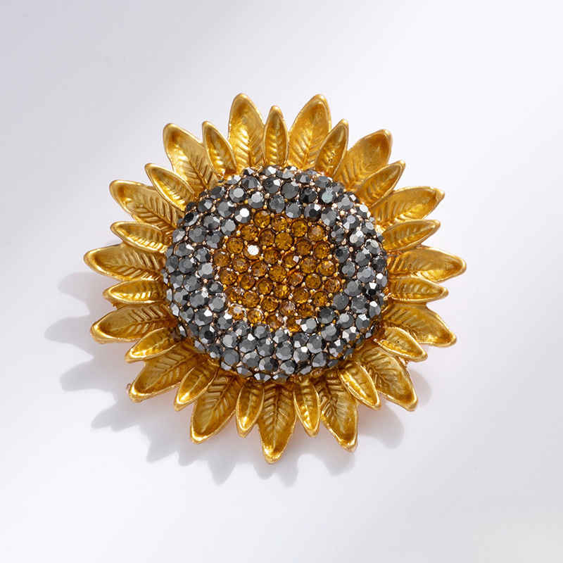 Van Gogh sunflower brooch, high-end full diamond retro sunflower pin, artistic accessories gift_voghion.com