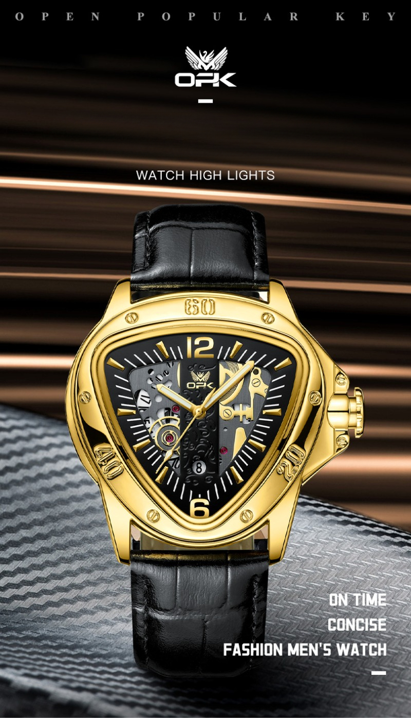 Ceas de mână OPK, cuarț, cadran mare, triunghi, casual, la modă, bărbătesc_voghion.com