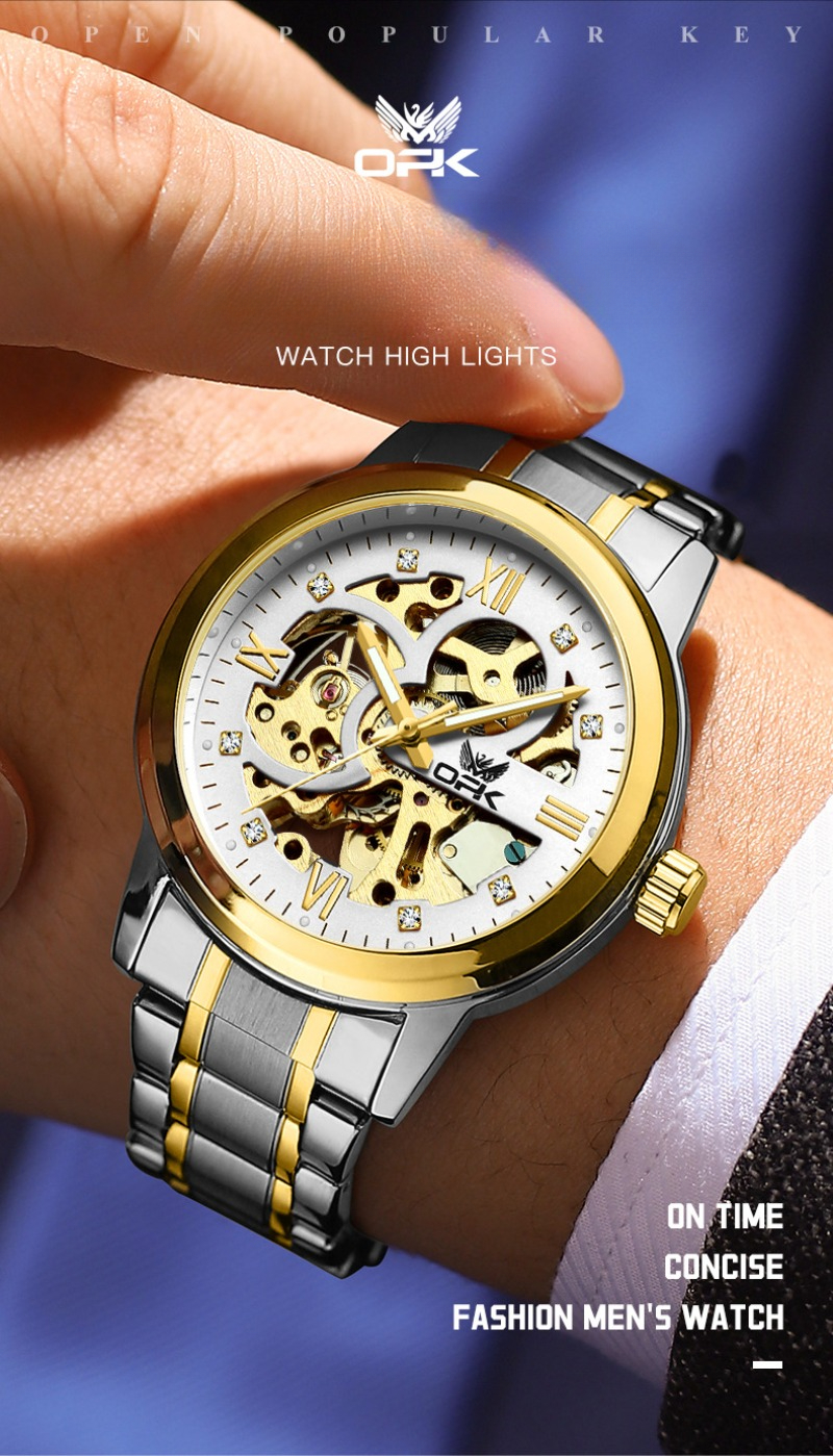 OPK brand hollow men's watch luminous waterproof automatic mechanical watch_voghion.com