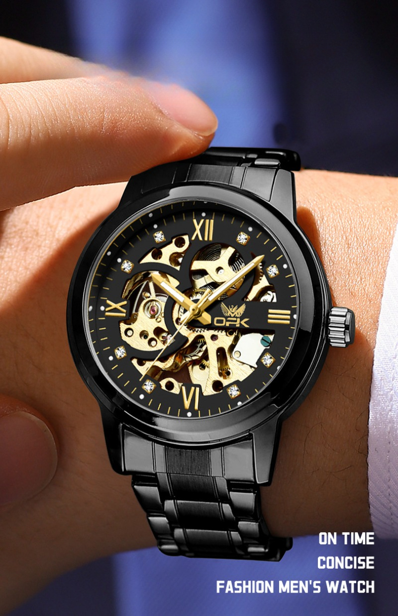 OPK brand hollow men's watch luminous waterproof automatic mechanical watch_voghion.com