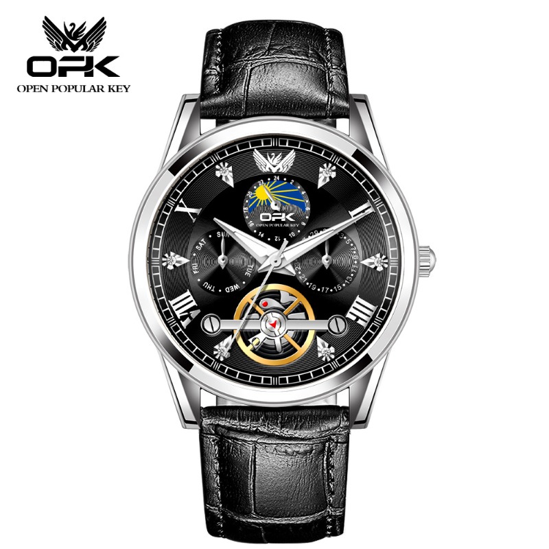 OPK brand watch tourbillon belt calendar luminous quartz men's watch_voghion.com