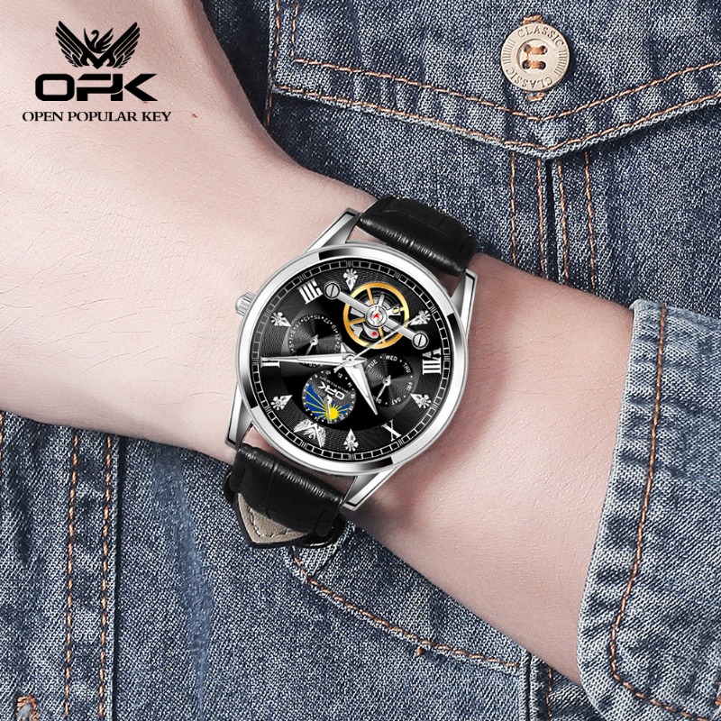 OPK brand watch tourbillon belt calendar luminous quartz men's watch_voghion.com