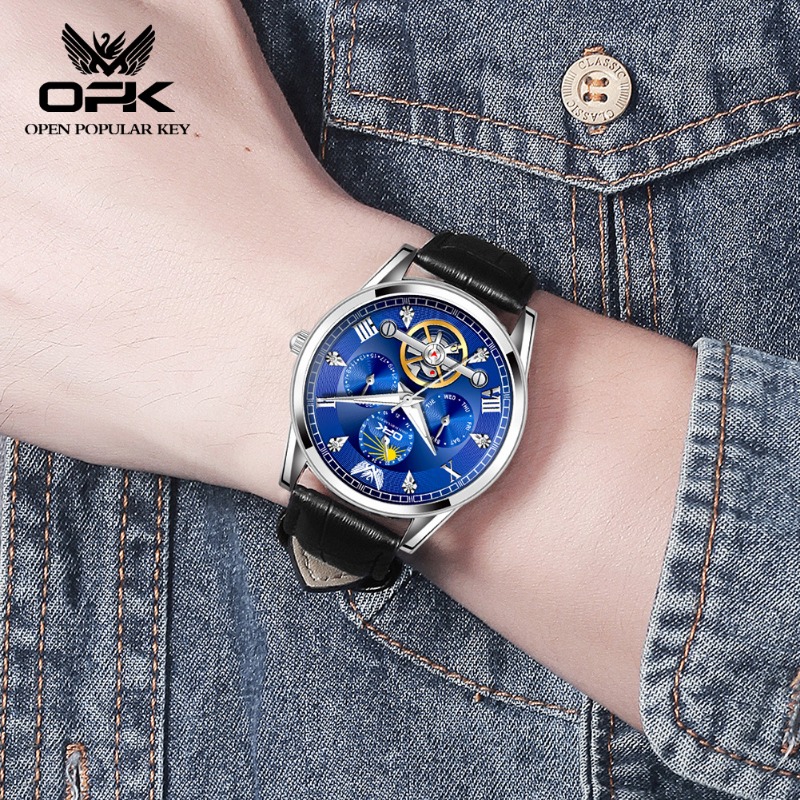OPK brand watch tourbillon belt calendar luminous quartz men's watch_voghion.com