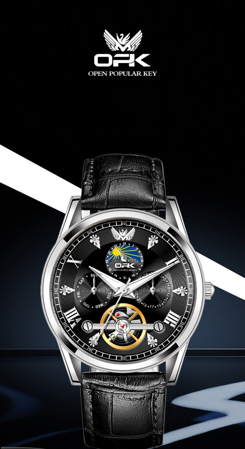 Men's Quartz Watch With Tourbillon And Calendar Luminous Hands_voghion.com