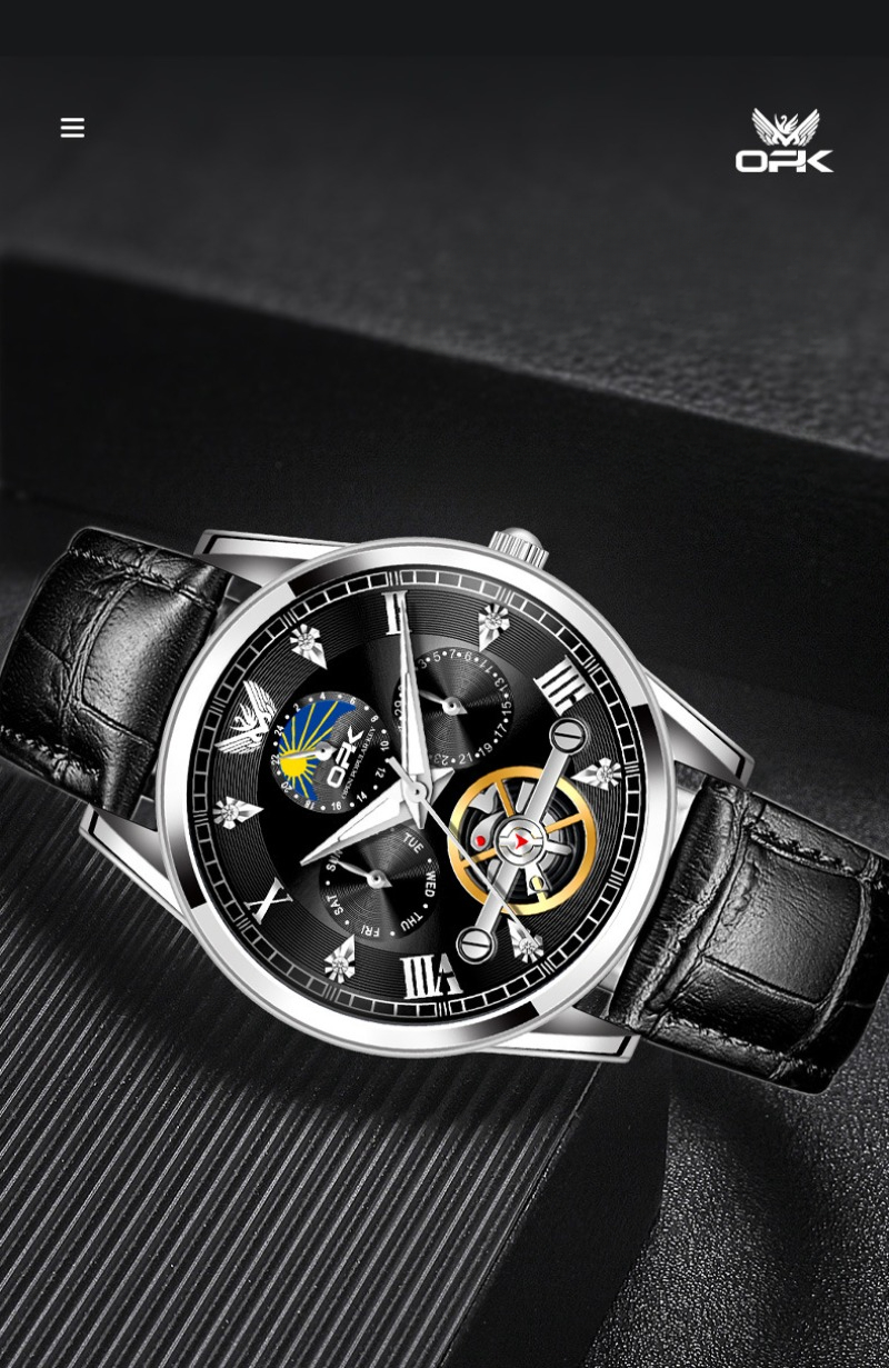 Men's Quartz Watch With Tourbillon And Calendar Luminous Hands_voghion.com