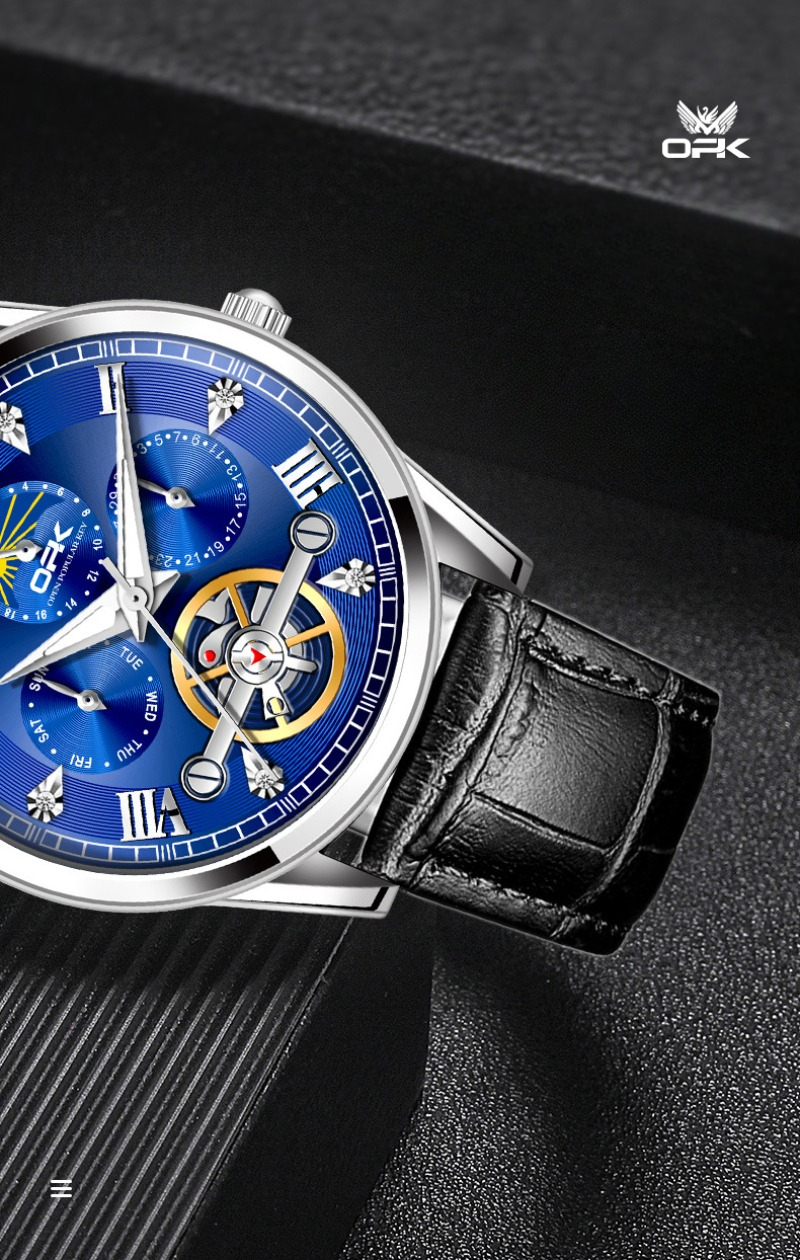 Men's Quartz Watch With Tourbillon And Calendar Luminous Hands_voghion.com