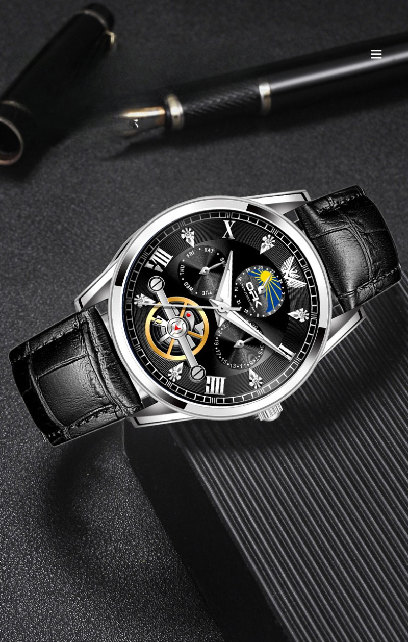 Men's Quartz Watch With Tourbillon And Calendar Luminous Hands_voghion.com