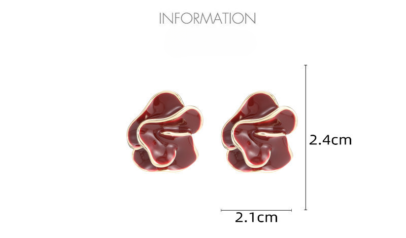 Orecchini a bottone in smalto rosso camelia Ankara di lusso francese, semplici e versatili, eleganti e alla moda, con fiori_voghion.com