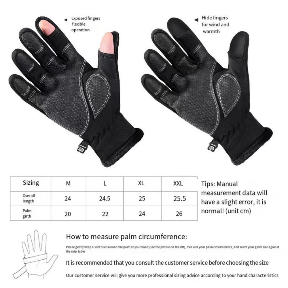 Gants de cyclisme hiver à emporter fuite de pêche deux doigts extérieur coupe-vent fermeture éclair écran tactile hommes chauds empilés gants épais_voghion.com
