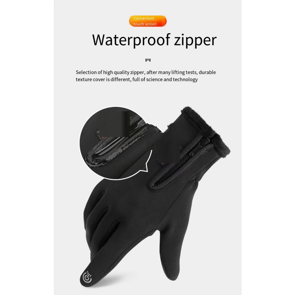 Gants de cyclisme hiver à emporter fuite de pêche deux doigts extérieur coupe-vent fermeture éclair écran tactile hommes chauds empilés gants épais_voghion.com
