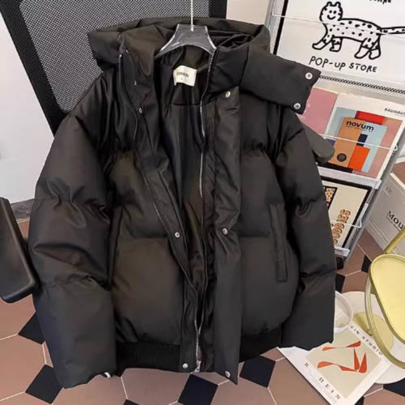 Heavy Leather Jacket Cotton Clothes Men's Winter Hooded Silhouette American Washed Tide Brand Fur Collar Seat Mountain Carving Warm Jacket_voghion.com