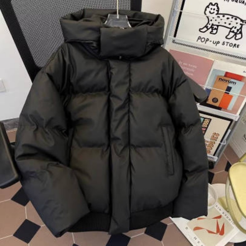 Heavy Leather Jacket Cotton Clothes Men's Winter Hooded Silhouette American Washed Tide Brand Fur Collar Seat Mountain Carving Warm Jacket_voghion.com