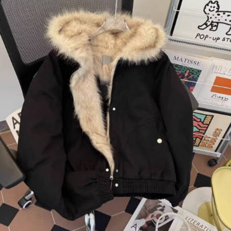 Men's Hooded Leather Jacket With Fur Collar And Warm Lining_voghion.com