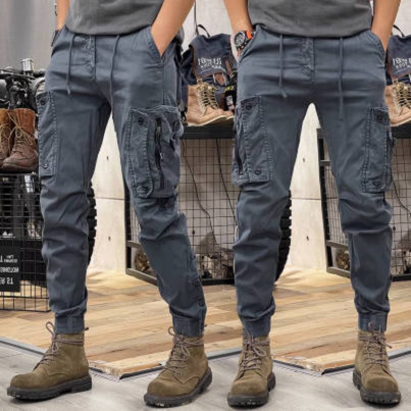 American Slim-Fit-Overalls für Herren, neue funktionale Urban-Outdoor-Sporthose, elastische Taille, mehrere Taschen, gebundene Füße, lässige lange Hose_voghion.com