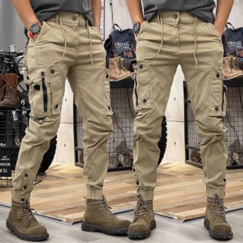American Slim-Fit-Overalls für Herren, neue funktionale Urban-Outdoor-Sporthose, elastische Taille, mehrere Taschen, gebundene Füße, lässige lange Hose_voghion.com