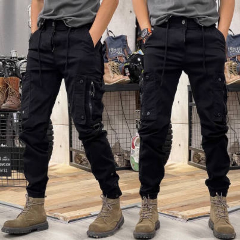 American Slim-Fit-Overalls für Herren, neue funktionale Urban-Outdoor-Sporthose, elastische Taille, mehrere Taschen, gebundene Füße, lässige lange Hose_voghion.com
