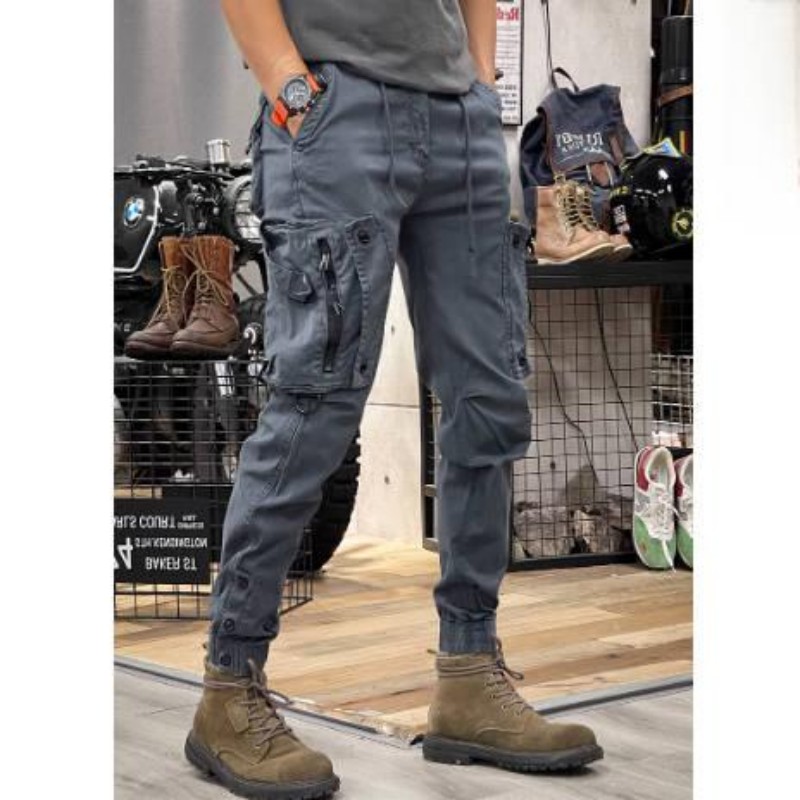 American Slim-Fit-Overalls für Herren, neue funktionale Urban-Outdoor-Sporthose, elastische Taille, mehrere Taschen, gebundene Füße, lässige lange Hose_voghion.com