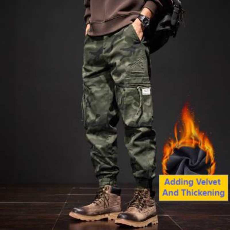 Men's Clothing Camouflage Overalls Men's Autumn and Winter Fleece Trend Loose Leggings Paratrooper Outdoor Mountaineering Casual Long Pants_voghion.com