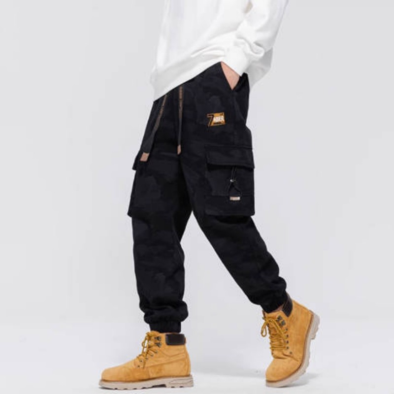Salopette de camouflage pour hommes Pantalon de chargement de journalisation à pieds noués de grande taille pour hommes d'automne et d'hiver Pantalon décontracté en pur coton américain Ruffian Beau_voghion.com
