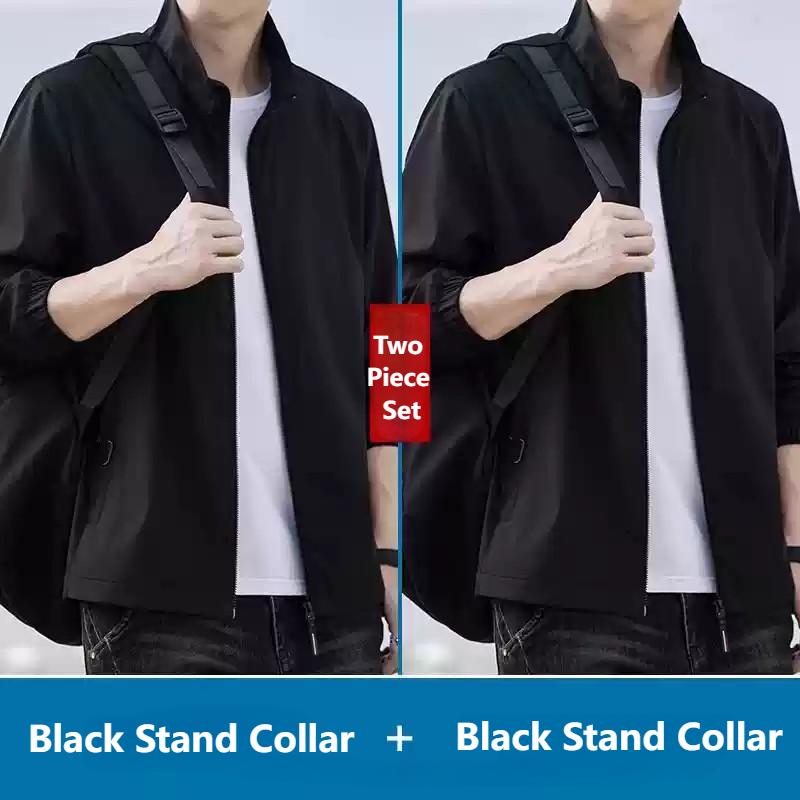 Jachetă bărbătească de culoare solidă, îngroșată, toamna și iarna 2025, primăvara nouă, versatilă, vrac, termică, cu guler stand-up, pe haine_voghion.com