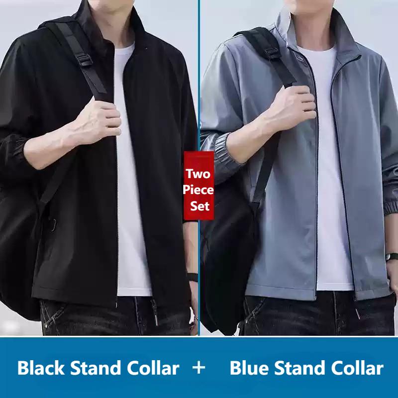 Jachetă bărbătească de culoare solidă, îngroșată, toamna și iarna 2025, primăvara nouă, versatilă, vrac, termică, cu guler stand-up, pe haine_voghion.com