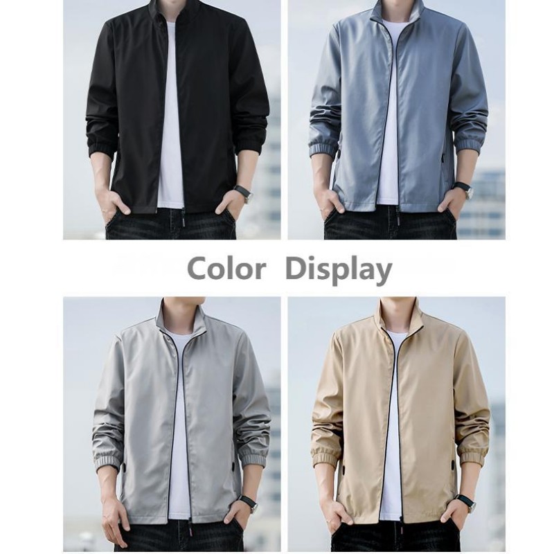 Jachetă bărbătească de culoare solidă, îngroșată, toamna și iarna 2025, primăvara nouă, versatilă, vrac, termică, cu guler stand-up, pe haine_voghion.com