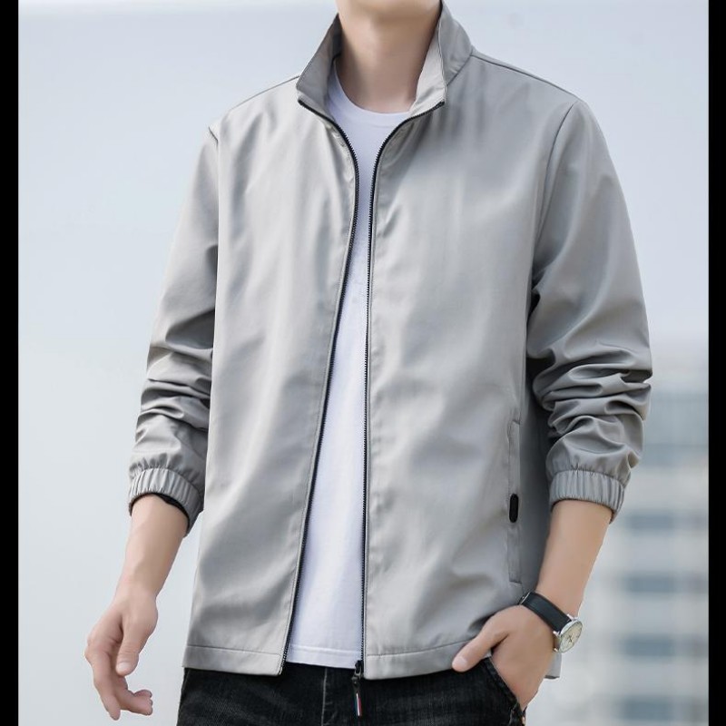 Jachetă bărbătească de culoare solidă, îngroșată, toamna și iarna 2025, primăvara nouă, versatilă, vrac, termică, cu guler stand-up, pe haine_voghion.com