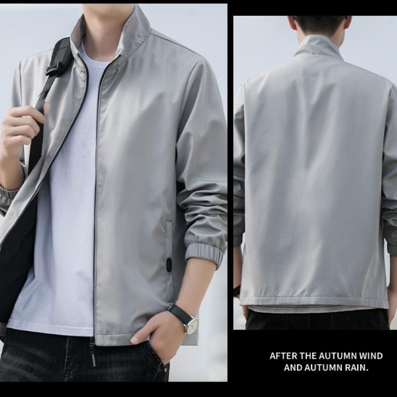 Jachetă bărbătească de culoare solidă, îngroșată, toamna și iarna 2025, primăvara nouă, versatilă, vrac, termică, cu guler stand-up, pe haine_voghion.com