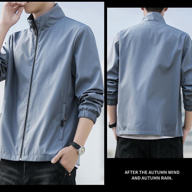 Jachetă bărbătească de culoare solidă, îngroșată, toamna și iarna 2025, primăvara nouă, versatilă, vrac, termică, cu guler stand-up, pe haine_voghion.com