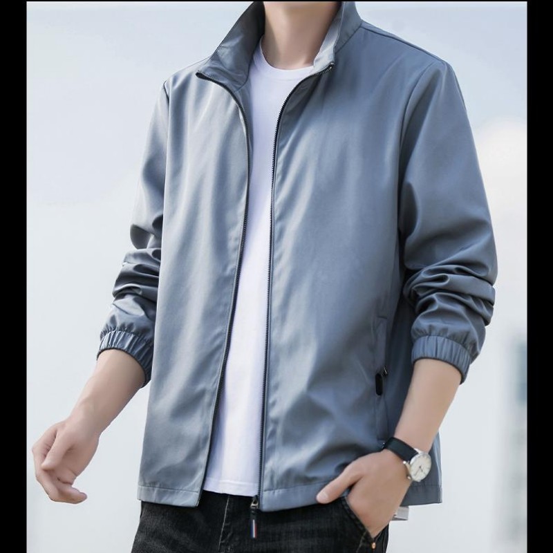 Jachetă bărbătească de culoare solidă, îngroșată, toamna și iarna 2025, primăvara nouă, versatilă, vrac, termică, cu guler stand-up, pe haine_voghion.com