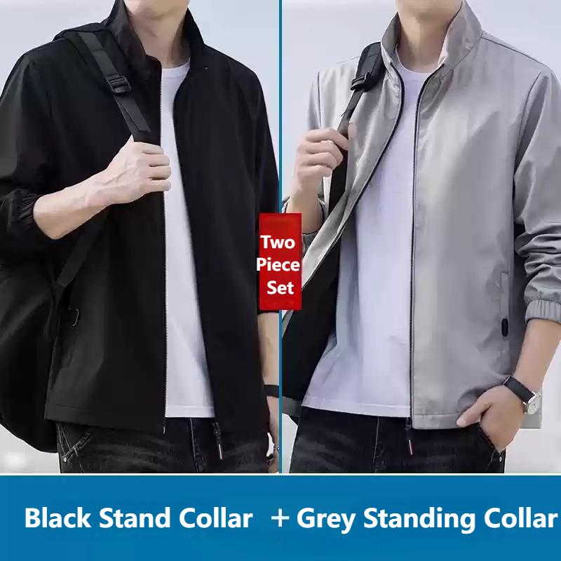 Jachetă bărbătească de culoare solidă, îngroșată, toamna și iarna 2025, primăvara nouă, versatilă, vrac, termică, cu guler stand-up, pe haine_voghion.com