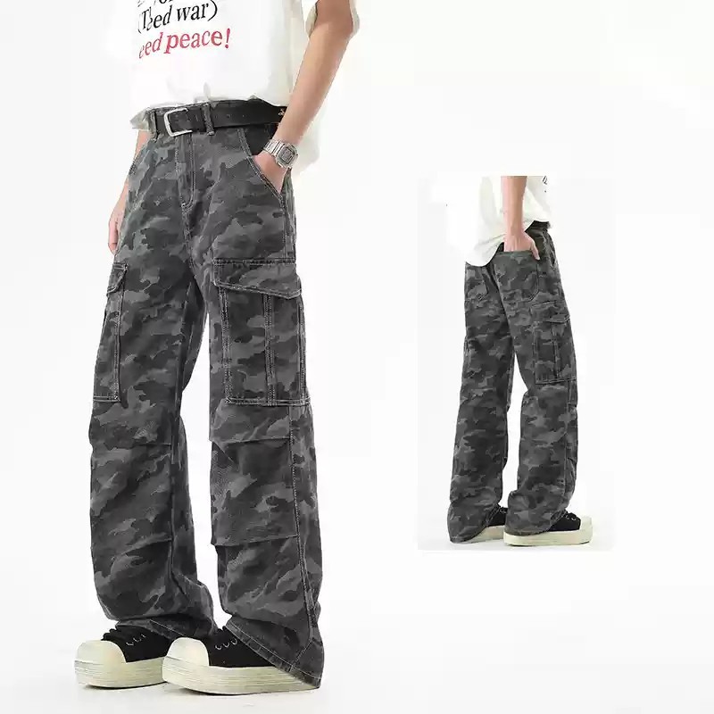 Kamuflažne kombinezone za muškarce, proljeće i jesen, novi trendi brend, američki High Street, mikro-povlačenje, ravne, široke duge hlače, proljeće i ljeto_voghion.com