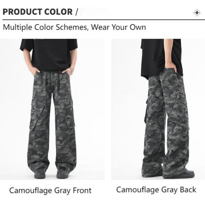 Kamuflažne kombinezone za muškarce, proljeće i jesen, novi trendi brend, američki High Street, mikro-povlačenje, ravne, široke duge hlače, proljeće i ljeto_voghion.com