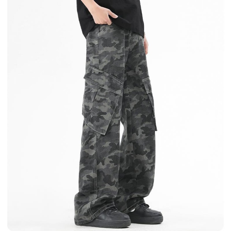 Kamuflažne kombinezone za muškarce, proljeće i jesen, novi trendi brend, američki High Street, mikro-povlačenje, ravne, široke duge hlače, proljeće i ljeto_voghion.com