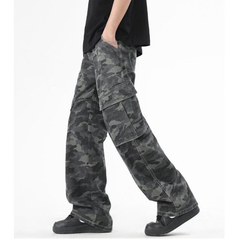Kamuflažne kombinezone za muškarce, proljeće i jesen, novi trendi brend, američki High Street, mikro-povlačenje, ravne, široke duge hlače, proljeće i ljeto_voghion.com